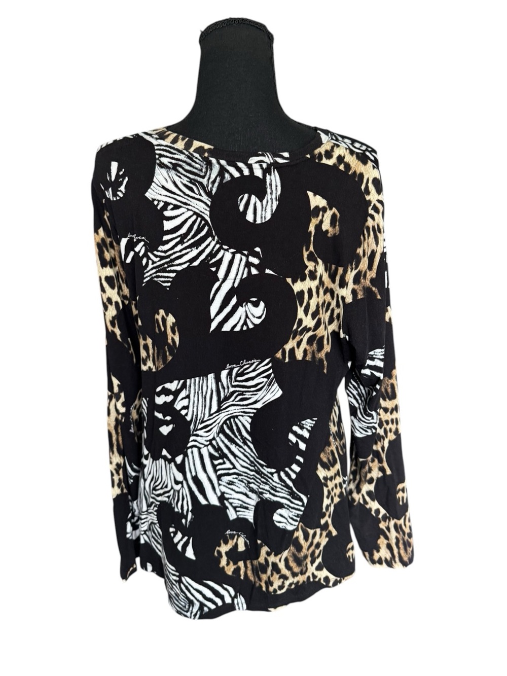 Chico’s Size 2 Large Animal Print Leopard Zebra Long Sleeve Stretch Tunic Top - Picture 2 of 7